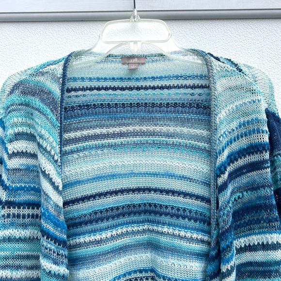 J Jill open front cardigan sweater large linen cotton blend blue striped knit - Picture 8 of 13